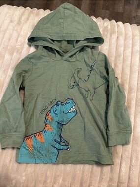 Boys Dino Crew Hooded Top - Army Green